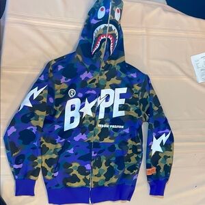 Bape Purple and Blue Shark Face Hoodie Jacket